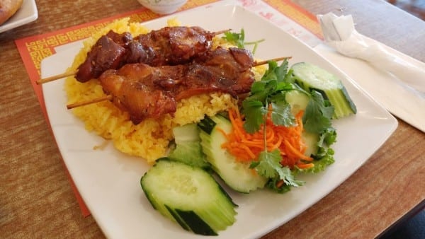 Grilled Chicken Skewer with Butter Rice.