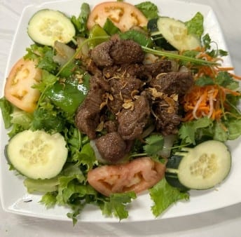 Salad with Diced Filet Mignon Steak.