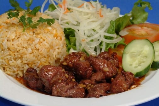 Diced Garlic Filet Mignon Steak with Butter Rice.