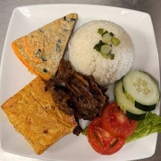 Egg Quiche Grilled Pork & Shrimp in Tofu Skin with Rice