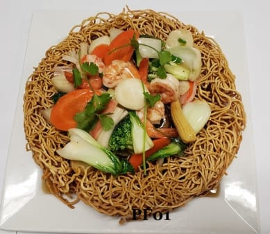 Pan-Fried Crispy Seafood Egg Noodle.